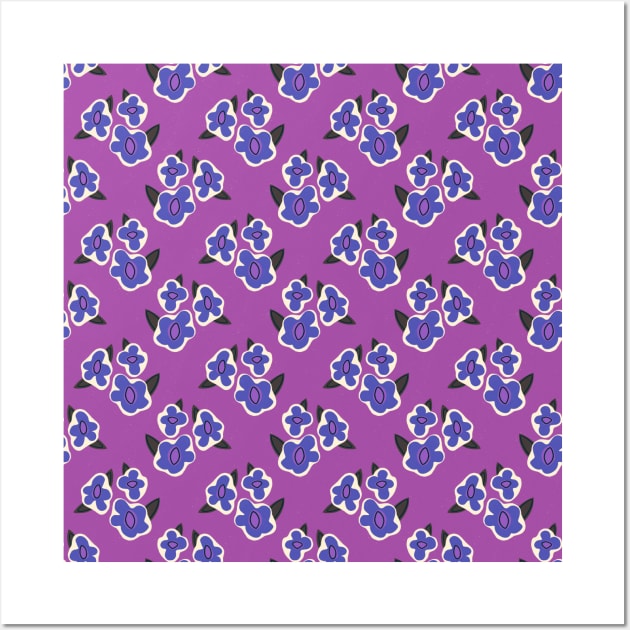 Retro Purple and Blue Floral Pattern Wall Art by Obstinate and Literate